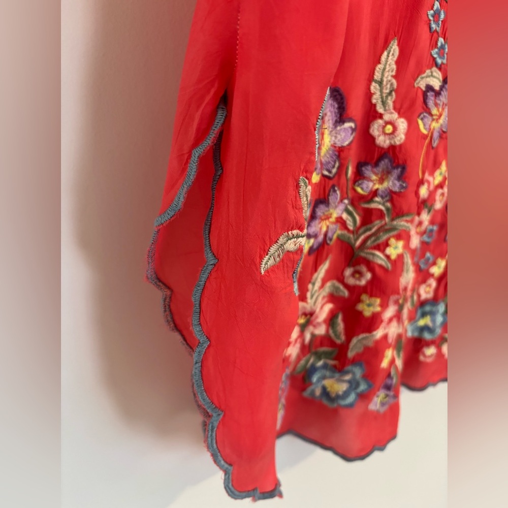 Johnny Was Red Embroidered Floral Tunic Top - Picture 8 of 13